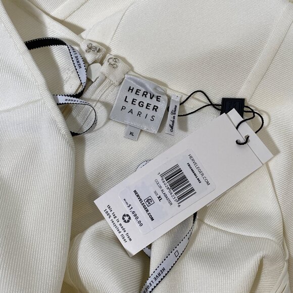 HERVE LEGER White Knit Draped Fringe 'Natalie' Gown - Picture 8 of 11